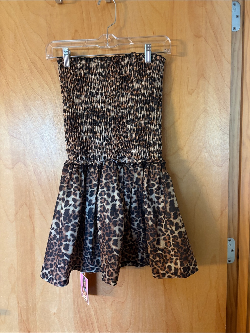 Strawberry Milk Mob Brown/Tan Leopard Scrunch Dress (NWT)